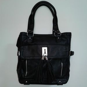 Melie Bianco Black Vegan Leather Tassel Tote